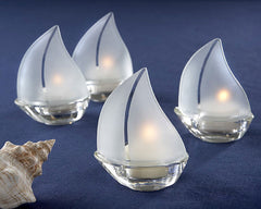 Set Sail Frosted Glass Sailboat Tealight Holder