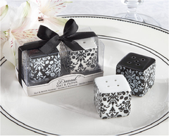 Black & white damask salt & pepper shakers