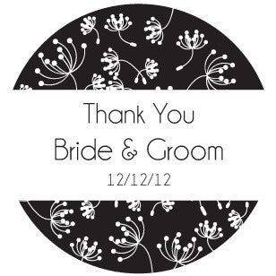 Black Dandelion Thank You tag for Wedding Favours