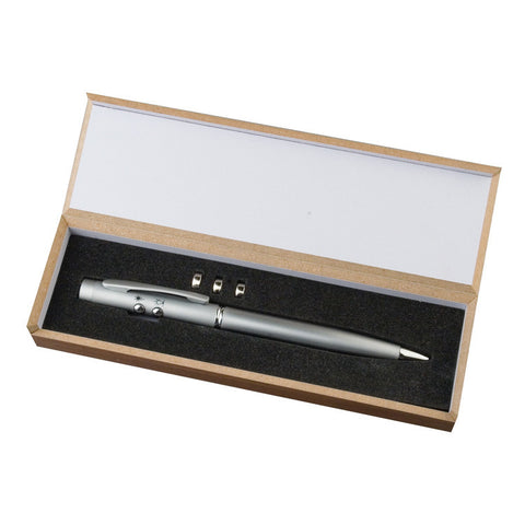 Silver ball point pen in wooden box wedding favour