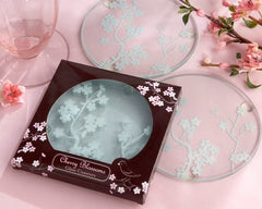 Cherry Blossoms Frosted Glass Coaster Wedding Favours