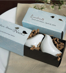 Lovebird Salt & Pepper Shakers in Blue box