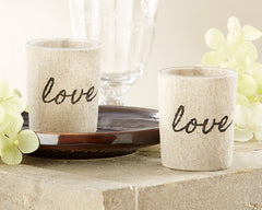 Love Linen-Covered Glass Votive Holder